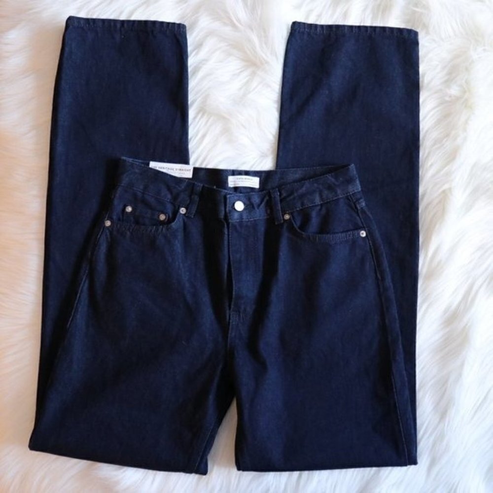 NEW Zara The Heritage Straight Leg Sunset Blue Dark Wash Jeans Size 4 - Picture 5 of 7
